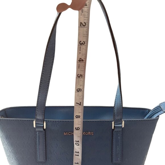 Michael Kors Blue Monogram Logo Tote Bag With Shoulder Straps - Picture 16 of 16